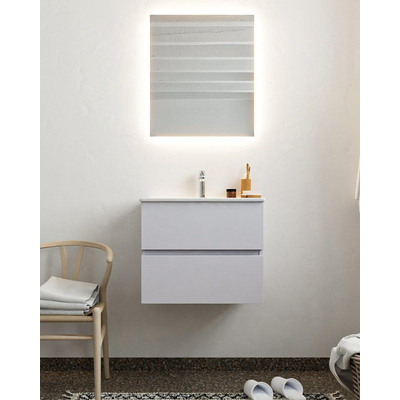 Mondiaz VICA ensemble de meuble de salle de bain - 60cm - meuble sous-vasque cale - 2 tiroirs - lavabo denia milieu - 1 trou de robinet - miroir LED - version XL 60cm haut