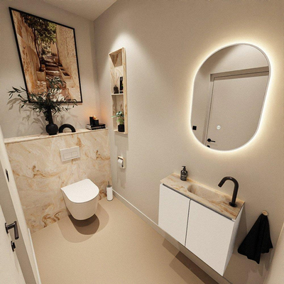 MONDIAZ TURE-DLUX Meuble de toilettes 60 cm Talc. EDEN lavabo Frappe position droite. Avec 1 trou de robinet.