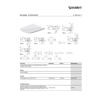 Duravit DuraStyle WC-zitting 35.9x48.9x5.4cm met softclose met quickrelease Kunststof wit Glanzend