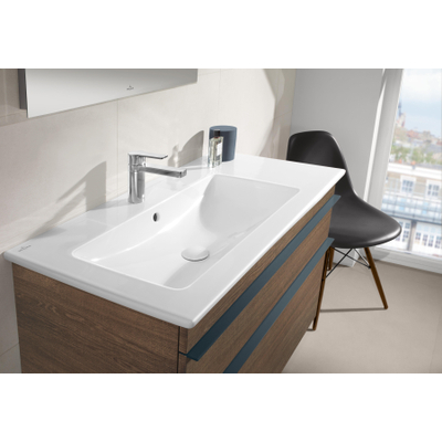 Villeroy & Boch venticello Meubelwastafel wasbak links - 1 kraangat - 100x50cm geschikt - voor 3 kraangaten overloop - White Alpine (glans wit)