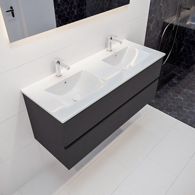 Mondiaz VICA ensemble de meuble de salle de bain - 120cm - meuble sous-vasque gris foncé 2 tiroirs - lavabo denia double - 2 trous de robinet XL version 60cm de haut