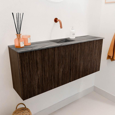 Mondiaz JOYA-DLUX 100cm toiletmeubel - kleur Walnut - Wastafel FAYE positie Midden Zonder kraangat kleur Sombra.