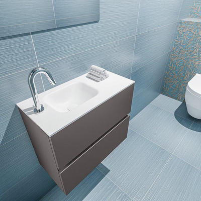MONDIAZ ADA Toiletmeubel 60x30x50cm met 1 kraangaten 2 lades dark grey mat Wastafel Lex links Solid Surface Wit