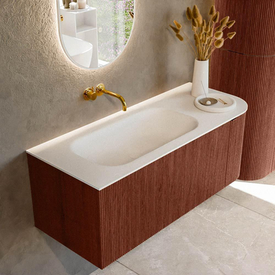 Mondiaz KURVE Badkamermeubelset - 115x46x40cm - 1 lade - 1 deur - wastafel solid surface - links - zonder kraangat - Ruby