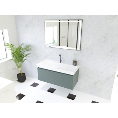 HR Matrix ensemble de meubles de salle de bain 3d 100cm 1 tiroir sans poignée avec poignée en couleur petrol matt avec lavabo juste 1 trou pour robinet blanc