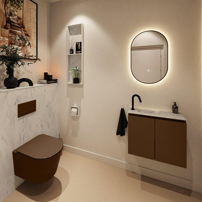 MONDIAZ TURE-DLUX Meuble toilette - 60cm - Rust - EDEN - vasque Opalo - position gauche - 1 trou de robinet