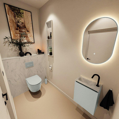 MONDIAZ TURE-DLUX Meuble toilette - 40cm - Greey - EDEN - vasque Opalo - position gauche - 1 trou de robinet