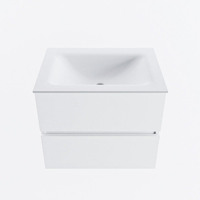 MONDIAZ VICA meuble sous lavabo 60cm Talc 2 tiroirs. Lavabo CLOUD central sans trou de robinet, couleur Talc.