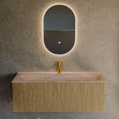 MONDIAZ KURVE-DLUX Meuble de salle de bains 120cm couleur Dusk avec 1 tiroir et 0 porte. Lavabo BIG LARGE Central 1 trou de robinet Saba.