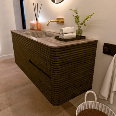 Mondiaz CIRO-DLUX Meuble de salle de bains - 120x45x50cm - Vasque solid surface Sombra - 1 lavabo au milieu - sans trous de robinet - 2 tiroirs - Shadow