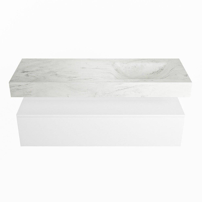 Mondiaz ALAN-DLUX Ensemble de meuble - 130cm - meuble Talc mat - 1 tiroir - Lavabo Cloud Opalo suspendu - vasque Droite - 1 trou de robinet