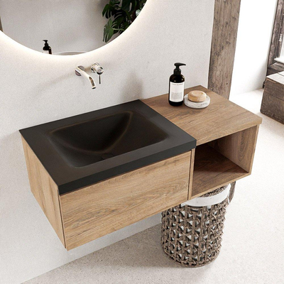 MONDIAZ BUKLA Meuble de salle de bains 100 cm avec module ouvert 40 couleur Washed Oak avec 1 tiroir. Lavabo CLOUD gauche 0 trou de robinet couleur Urban.