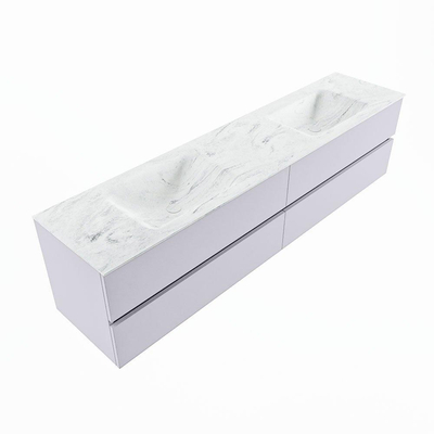 Mondiaz VICA-DLUX ensemble de meuble de salle de bain - 200cm - meuble sous-vasque cale - 4 tiroirs - lavabo encastrée cloud double - sans trous de robinet - version haute de 60cm - opalo