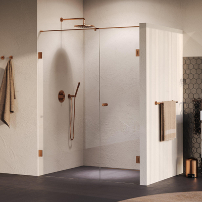 BRAUER Void Carving Nisdeur - 2-delig - 150x200cm - 70cm draaideur aan muur - glascoating - omkeerbaar - helder glas - geborsteld koper PVD