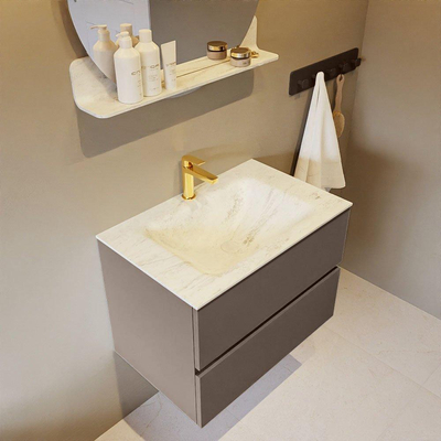 Mondiaz VICA-DLUX ensemble de meuble de salle de bain - 70cm - meuble sous-vasque fumée - 2 tiroirs - lavabo encastré nuage milieu - 1 trou de robinet - version haute 60cm - opalo