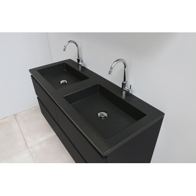 Basic Bella Meuble salle de bains avec lavabo acrylique avec miroir et éclairage Noir 120x55x46cm 2 trous de robinet Noir mat