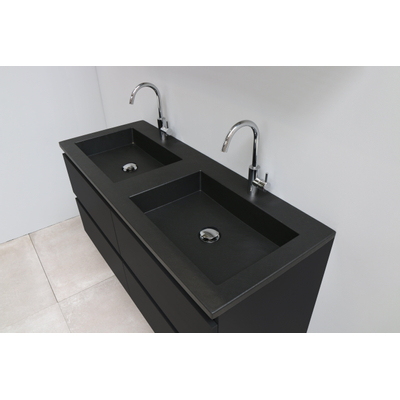 Basic Bella Meuble salle de bains avec lavabo acrylique Noir 120x55x46cm 2 trous de robinet Noir mat