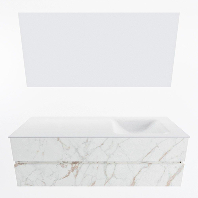 Mondiaz VICA ensemble de meuble de salle de bain - 150cm - meuble sous-vasque carrara - 2 tiroirs - lavabo cloud droite - 1 trou de robinet - couleur talc - miroir LED - version XL 60cm de haut