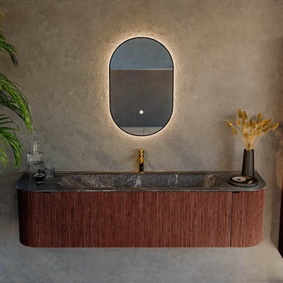 Mondiaz KURVE-DLUX Ensemble de meuble de salle de bains - 170x46x40cm - 1 tiroir - 2 portes - vasque solid surface - central - 1 trou de robinet - Ruby