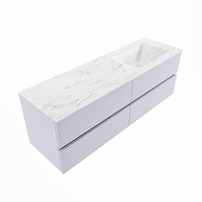 Mondiaz VICA-DLUX ensemble de meuble de salle de bain - 150cm - meuble sous-vasque cale - 4 tiroirs - lavabo encastrée cloud droite - sans trous de robinet - version haute de 60cm - opalo