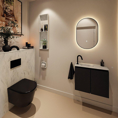 MONDIAZ TURE-DLUX Meuble toilette - 60cm - Urban - EDEN - vasque Opalo - position gauche - 1 trou de robinet