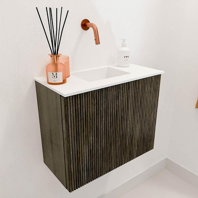 Mondiaz JOYA 50cm toiletmeubel - kleur Shadow - Wastafel FAYE positie Midden Zonder kraangat kleur Talc.