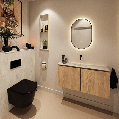 MONDIAZ TURE-DLUX Meuble WC 100 cm Washed Oak. Lavabo EDEN Ostra position milieu. Sans trou de robinet.