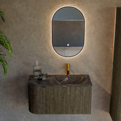 Mondiaz KURVE-DLUX Badkamermeubelset - 85x46x40cm - 1 lade - 1 deur - wastafel solid surface - rechts - 1 kraangat - Shadow