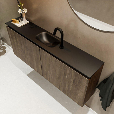MONDIAZ TURE Kit lave-mains - 120x23x50cm - 1 trou de robinet - 2 portes - marron foncé mat - Lavabo centré - Solid Surface Noir