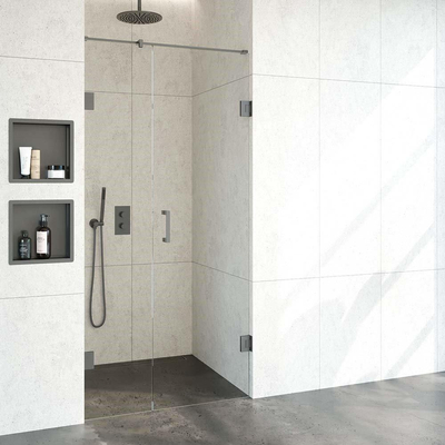 BRAUER Void porte de niche 2 parties verre clair 100x200 réversible avec porte pivotante 60 contre mur incl. traitement anticalcaire PVD gunmetal