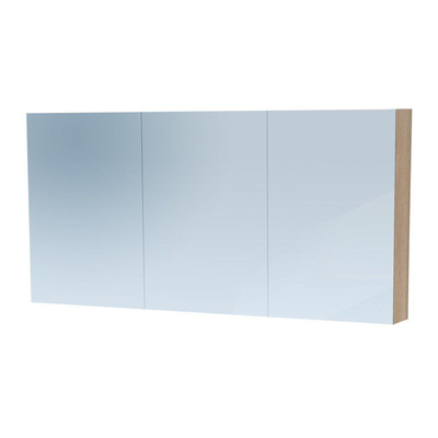 Saniclass Dual Spiegelkast - 140x70x15cm - verlichting - geintegreerd - 3 links- rechtsdraaiende spiegeldeur - MFC - legno calore