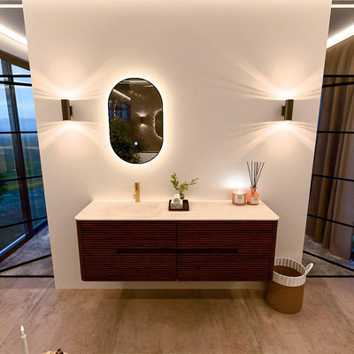 Mondiaz CIRO-DLUX Meuble de salle de bains - 150x45x50cm - Plan vasque Solid surface Meli - 1 lavabo à gauche - 1 trou de robinet - 4 tiroirs - Ruby