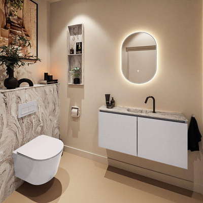 MONDIAZ TURE-DLUX Meuble toilette - 100cm - Cale - EDEN - vasque Glace - position centrale - 1 trou de robinet