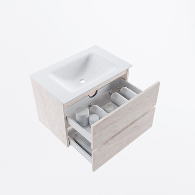 Mondiaz VICA ensemble de meuble de salle de bain - 70cm - meuble sous vasque en aggloméré - 2 tiroirs - lavabo cloud milieu - sans trous de robinet - version haute de 60cm - talc