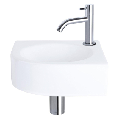 Differnz Cleo hoekfonteinset – 30x30x10 cm – keramiek wit – gebogen chromen kraan