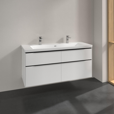 Villeroy & boch subway 3.0 meuble sous-vasque 130x55x45cm avec volcano poignée noire 1 découpe siphon aggloméré blanc brillant