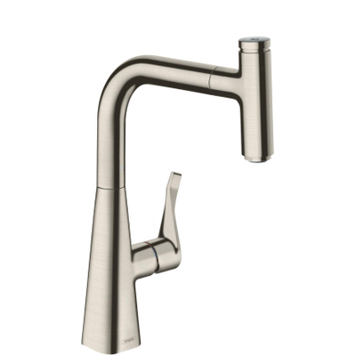 Hansgrohe Metris Select robinet de cuisine 240 avec bec extractible pivotant à 150° avec bouton Select pour fonction pause chrome