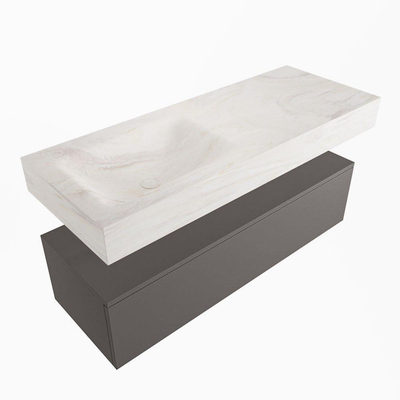 Mondiaz ALAN-DLUX Ensemble de meuble - 120cm - meuble Dark grey mat - 1 tiroir - Lavabo Cloud Ostra suspendu - vasque Gauche - 0 trous de robinet