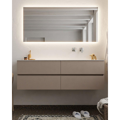 Mondiaz VICA ensemble de meuble de salle de bain - 150cm - meuble sous-vasque fumée - 4 tiroirs - lavabo lune droite - sans trou de robinet version XL 60cm de haut