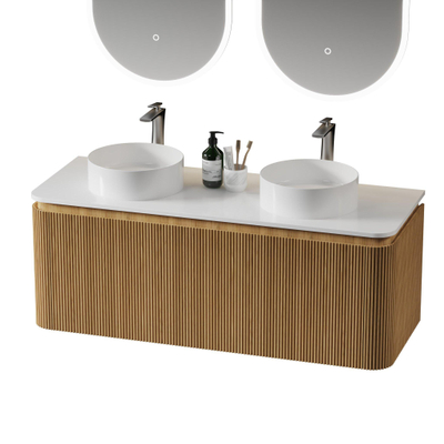 Royal Plaza Terra Edge Badkamermeubelset - 120x44.7x46cm - solid surface topblad wit mat - 2 lades - sandwood (licht eiken)