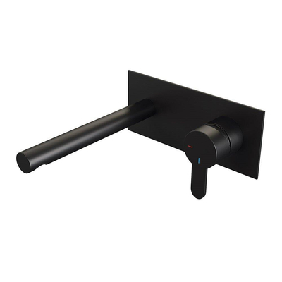 Brauer Black Edition Wastafelmengkraan inbouw - rechte uitloop links - hendel plat smal - afdekplaat - model D 1 - mat zwart