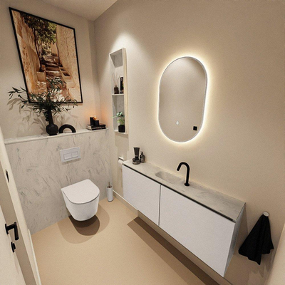 MONDIAZ TURE-DLUX Meuble de toilettes 120 cm Linen. Lavabo EDEN Opalo position milieu. Avec 1 trou de robinet.