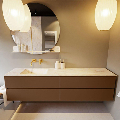 Mondiaz VICA-DLUX ensemble de meuble de salle de bain - 200cm - meuble sous-vasque reposant - 4 tiroirs - lavabo encastrée cloud gauche - sans trous de robinet - version haute de 60cm - ostra