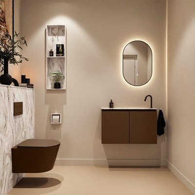 MONDIAZ TURE-DLUX 80cm toiletmeubel Rust. EDEN wastafel Glace positie rechts. Met 1 kraangat.