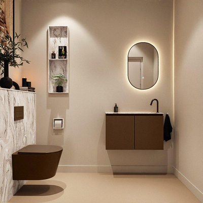MONDIAZ TURE-DLUX Meuble toilette - 80cm - Rust - EDEN - vasque Glace - position droite - 1 trou de robinet