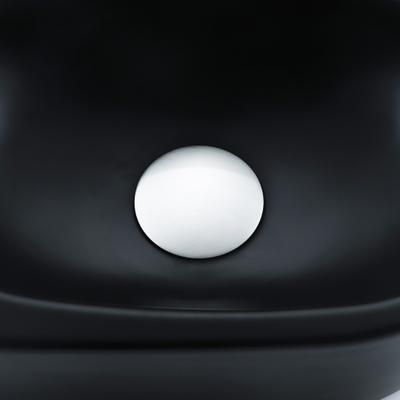 QeramiQ Fuente Fonteinset - 40x21.5x12cm - glad - halfrond - keramiek - fonteinkraan geborsteld rvs - afvoerplug - verlaagd sifon - zwart mat