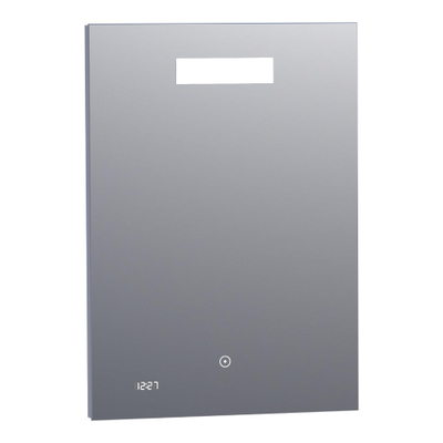 BRAUER Quartz miroir – 50 x 70 cm – LED directe en haut – avec horloge – Aluminium