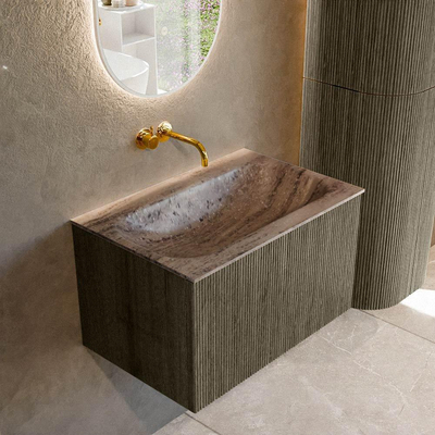 MONDIAZ KURVE-DLUX Meuble de salle de bains 70cm couleur Shadow avec 1 tiroir et 0 porte. Lavabo BIG SMALL Central sans trou de robinet Oza.