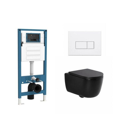 QeramiQ Dely Swirl Ensemble de toilette - réservoir encastré Qeramiq Flush - abattant 35mm - plaque de commande blanche mate en métal - boutons rectangulaires - noir mat