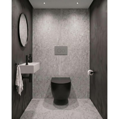 QeramiQ Dely Toiletset - 36.3x51.7cm - diepspoel - rimless - Geberit UP720 inbouwreservoir - softclose toiletzitting - bedieningsplaat licht grijs - ronde knoppen - zwart mat